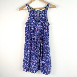 Rebecca Taylor Ruffle Front Silk Dress Womens 10 Preppy Feminine Blue Floral